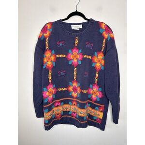 Melbourne Elements 90's Sweater Women's Floral Embroidered Cottage Core Medium